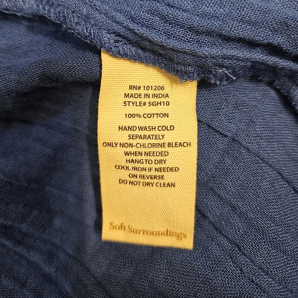 Soft Surroundings Blue 1/2 Sleeve Cotton Gauze Midi V-Neck Dress - Picture 4 of 5